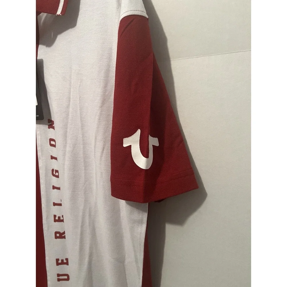 Men's True Religion Buddha Logo SS Polo Shirt - Color Block - Red White - Size S